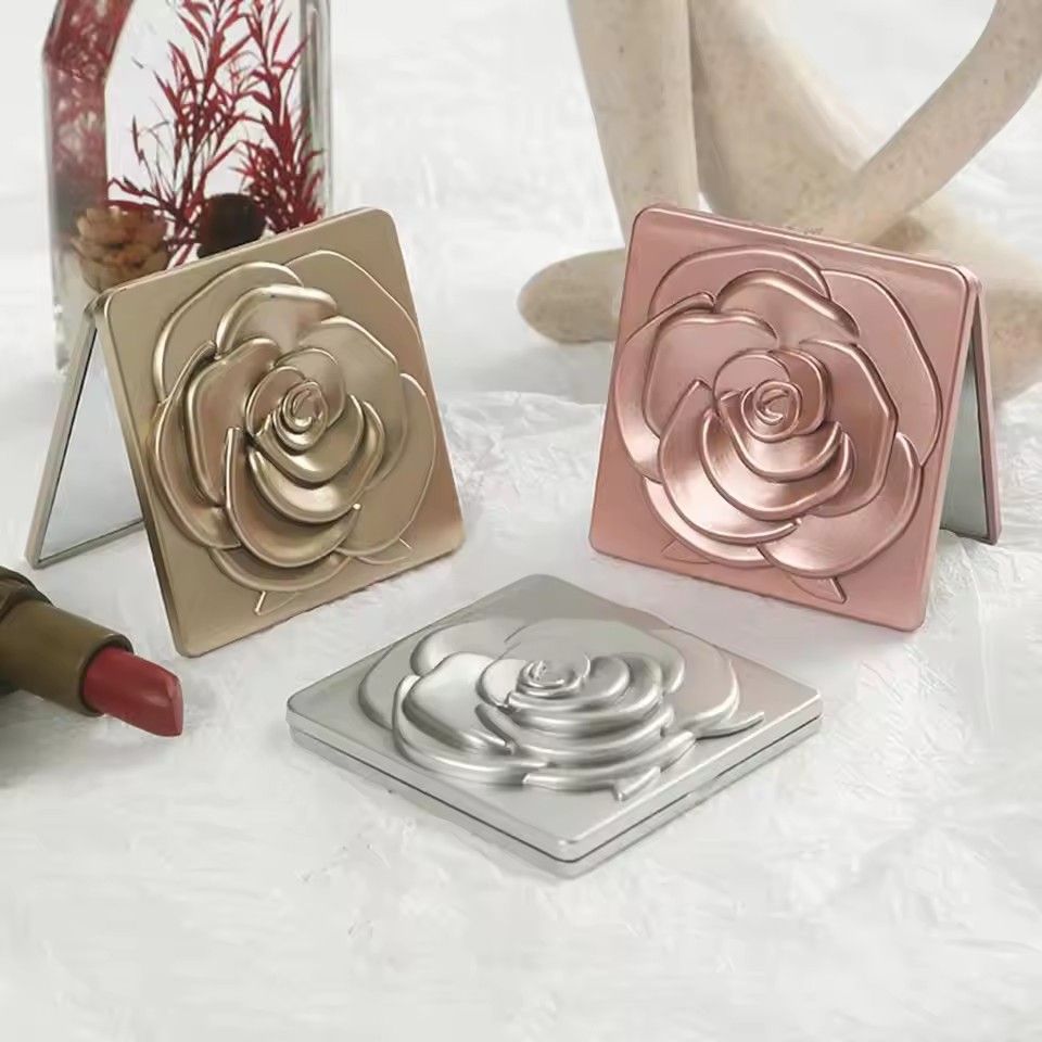 1pc portable foldable makeup mirror retro rose double-sided makeup mirror handheld square makeup mirror