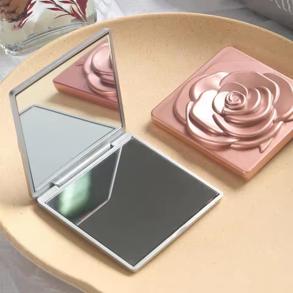 1pc portable foldable makeup mirror retro rose double-sided makeup mirror handheld square makeup mirror