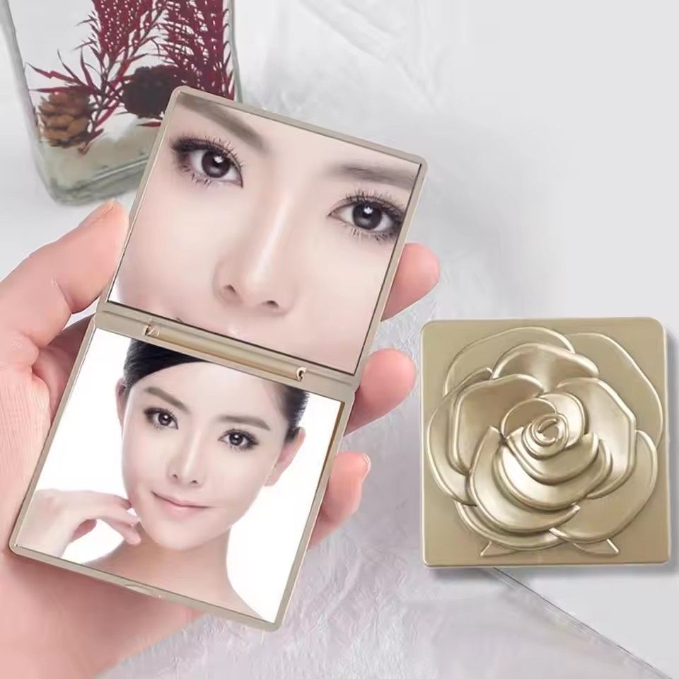 1pc portable foldable makeup mirror retro rose double-sided makeup mirror handheld square makeup mirror