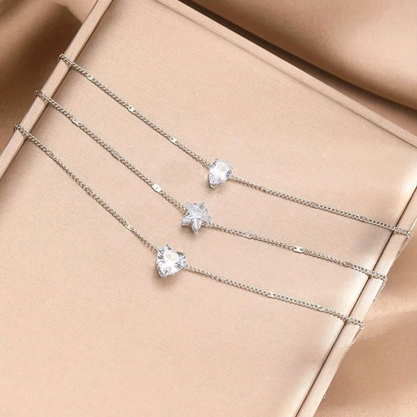 1Set of women's cold metal multi-layer necklace, fashionable and simple heart-shaped pentagram water droplet collarbone chain