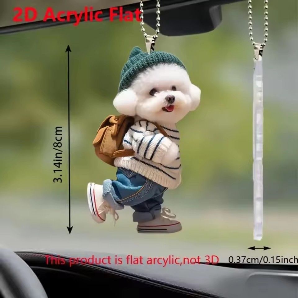 1PC 2D Creative Puppy Animal Acrylic Keychain Backpack Car Hanging Keyring Pendant Cute Teddy Dog Key Decor Accessories Ornament