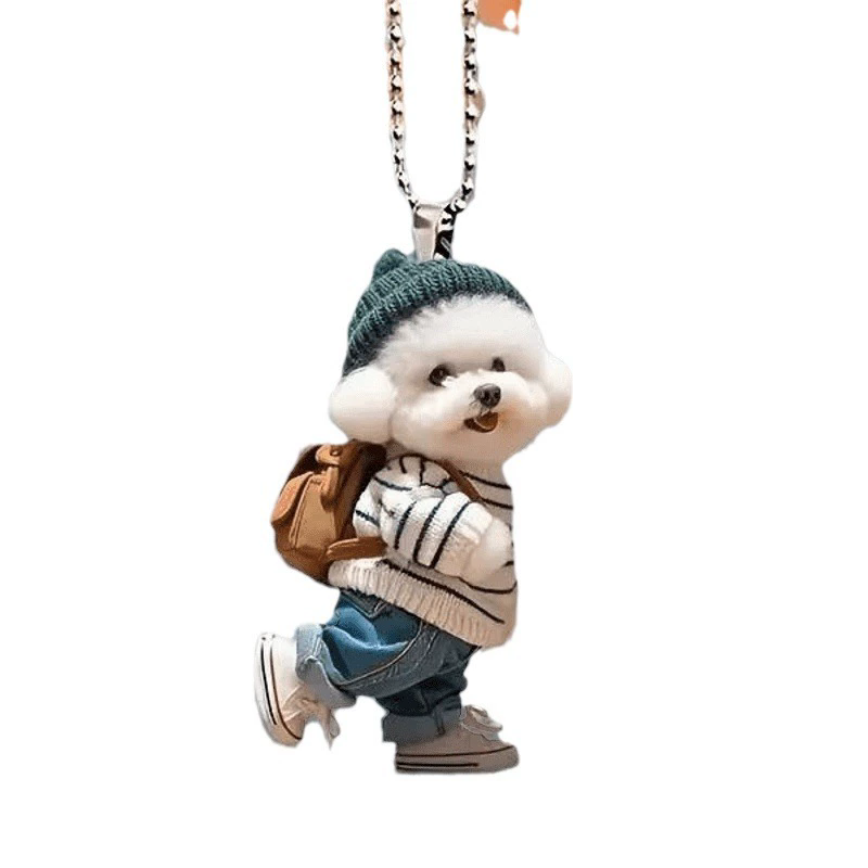 1PC 2D Creative Puppy Animal Acrylic Keychain Backpack Car Hanging Keyring Pendant Cute Teddy Dog Key Decor Accessories Ornament