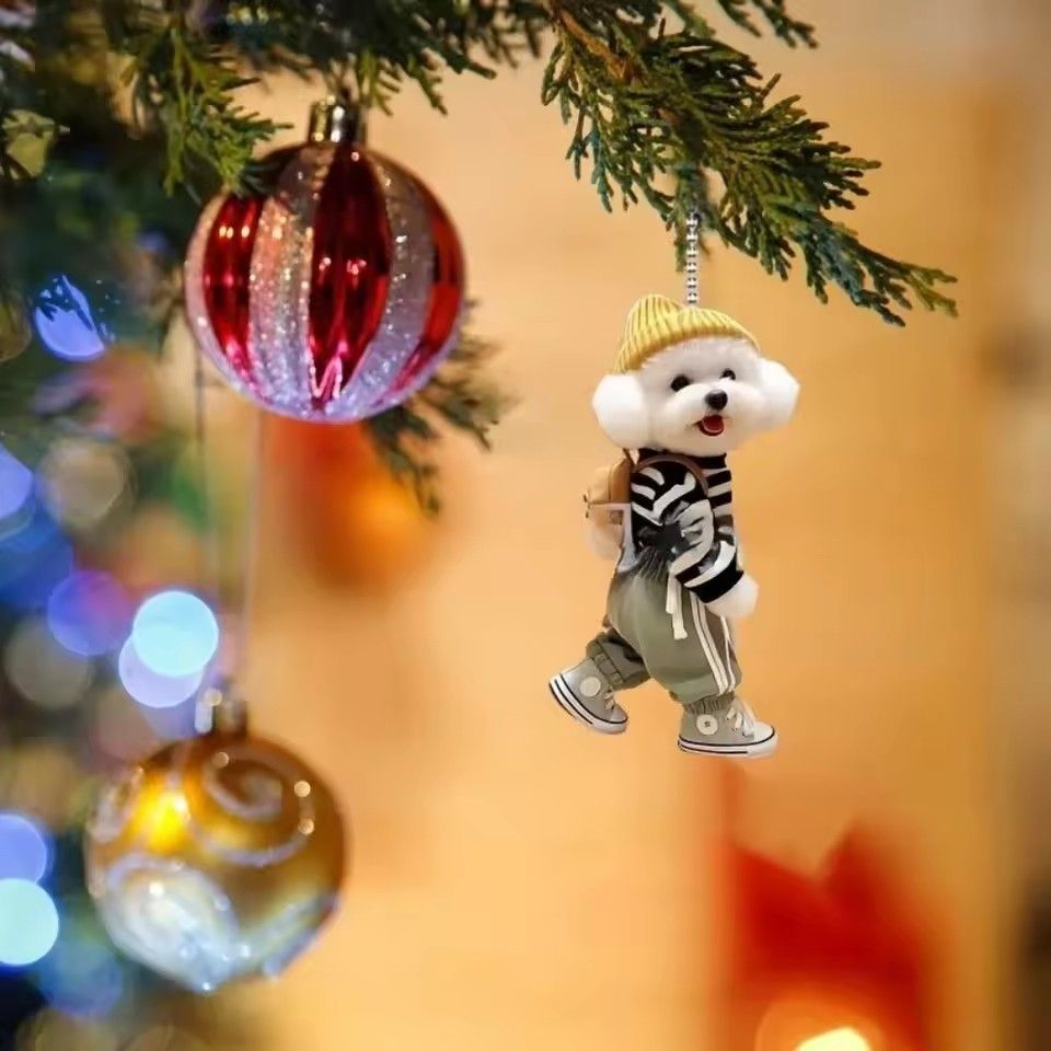 1PC 2D Creative Puppy Animal Acrylic Keychain Backpack Car Hanging Keyring Pendant Cute Teddy Dog Key Decor Accessories Ornament