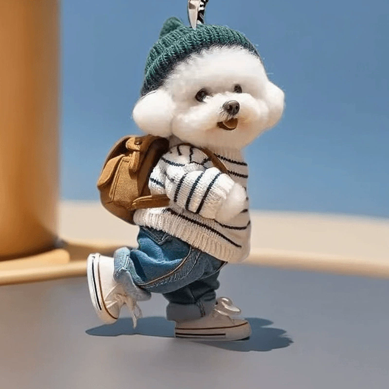 1PC 2D Creative Puppy Animal Acrylic Keychain Backpack Car Hanging Keyring Pendant Cute Teddy Dog Key Decor Accessories Ornament