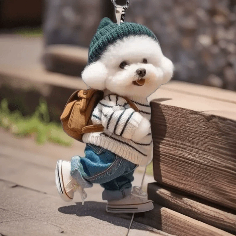 1PC 2D Creative Puppy Animal Acrylic Keychain Backpack Car Hanging Keyring Pendant Cute Teddy Dog Key Decor Accessories Ornament