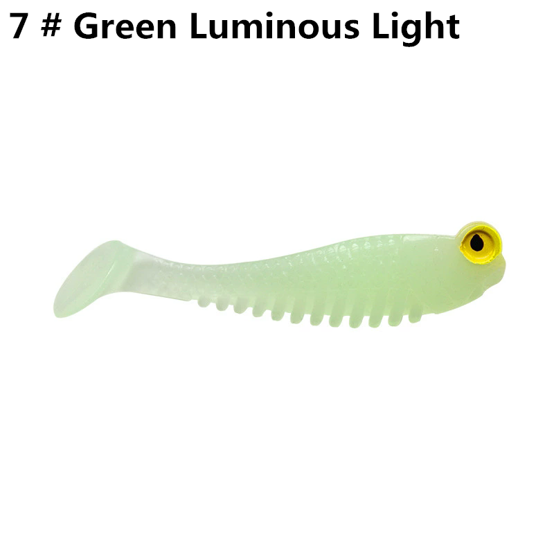 5pcs/bag 5cm Luminescence Soft Lure Realistic T Tail Fish Imitation Bait for Fishing Tackle Gear Night Fishing Sea River