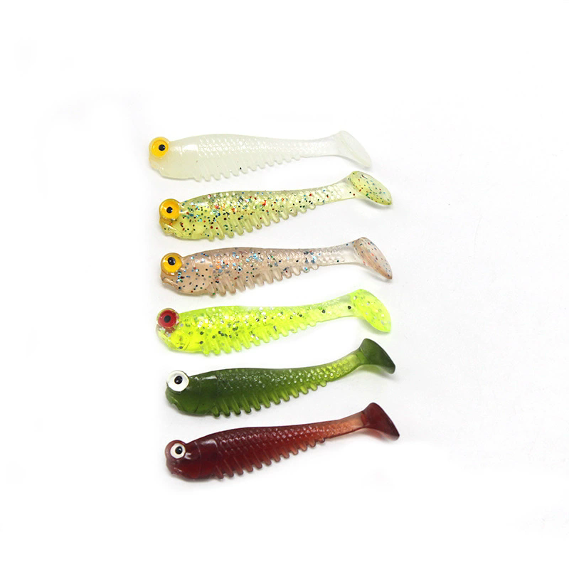 5pcs/bag 5cm Luminescence Soft Lure Realistic T Tail Fish Imitation Bait for Fishing Tackle Gear Night Fishing Sea River