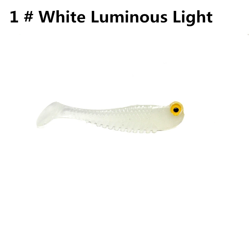 5pcs/bag 5cm Luminescence Soft Lure Realistic T Tail Fish Imitation Bait for Fishing Tackle Gear Night Fishing Sea River