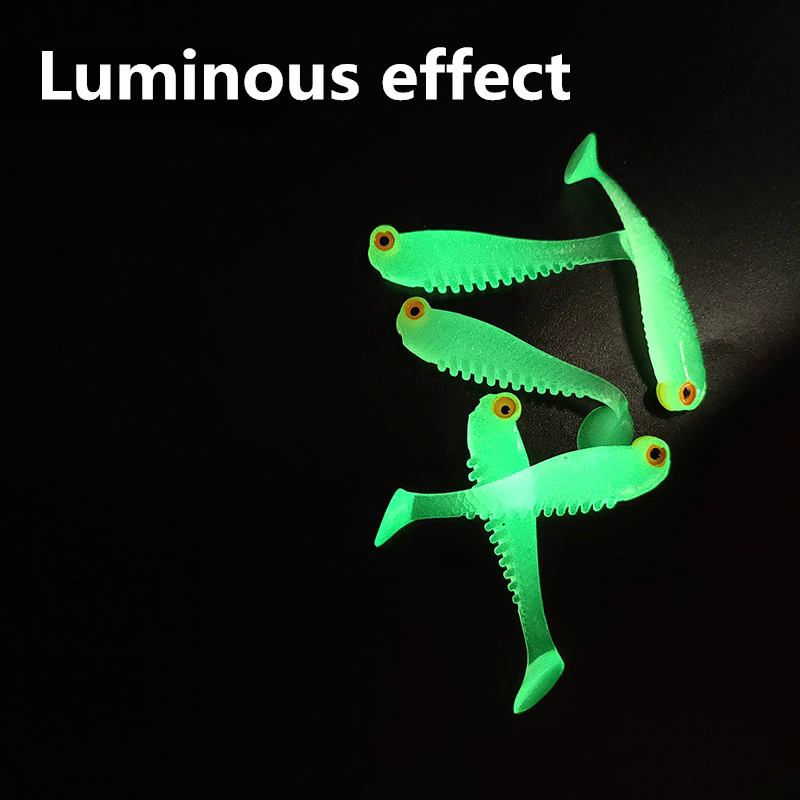 5pcs/bag 5cm Luminescence Soft Lure Realistic T Tail Fish Imitation Bait for Fishing Tackle Gear Night Fishing Sea River