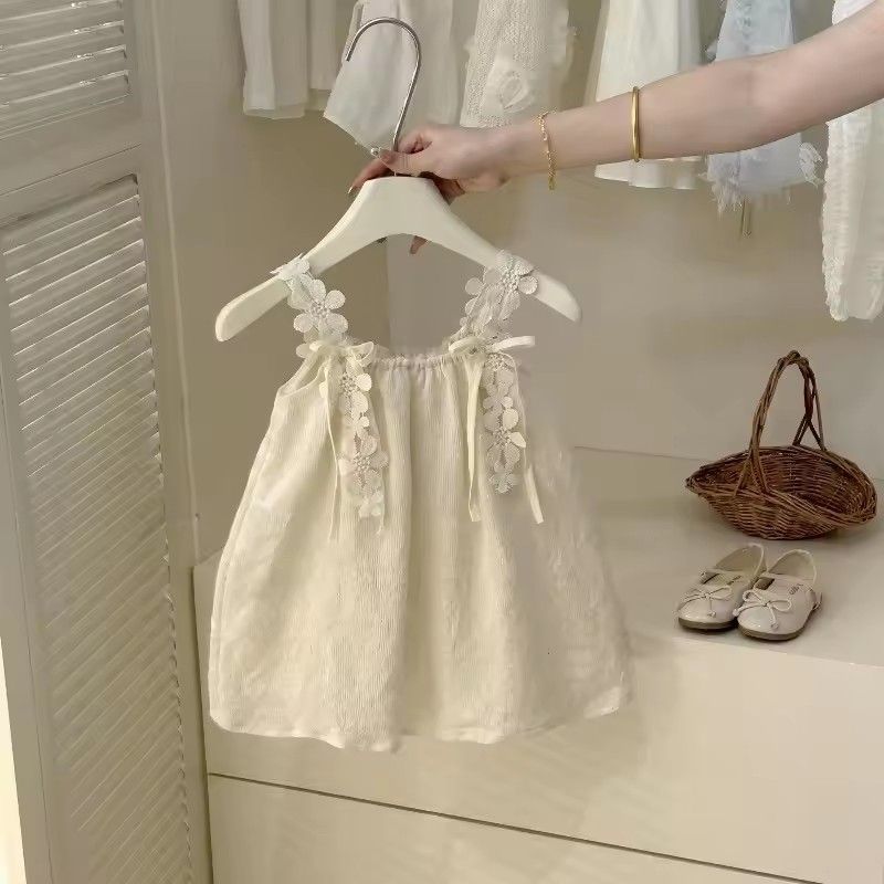 1PC Girl's College Bow Dress Summer Children Infants Kids Baby Blue Checkered Flying Sleeve Baby Lace Doll Dress