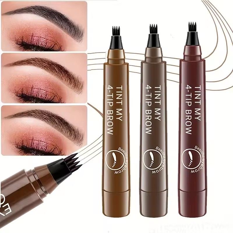 4 Point Eyebrow Pencil Black Brown Waterproof Microblading Liquid Eyebrow Pen Makeup Long Lasting Cosmetic 4 Points Eye Brow Pen B2-1003