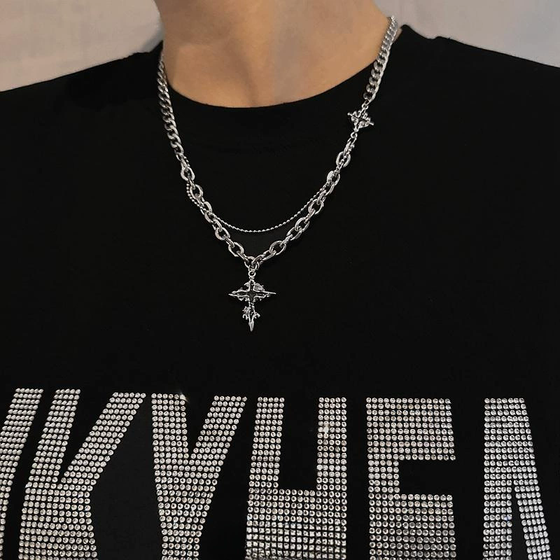 1pc Cross men's necklace, trendy brand, versatile collarbone chain, men's fashion, hip-hop, high-end accessories A-2069