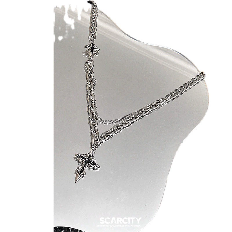 1pc Cross men's necklace, trendy brand, versatile collarbone chain, men's fashion, hip-hop, high-end accessories A-2069