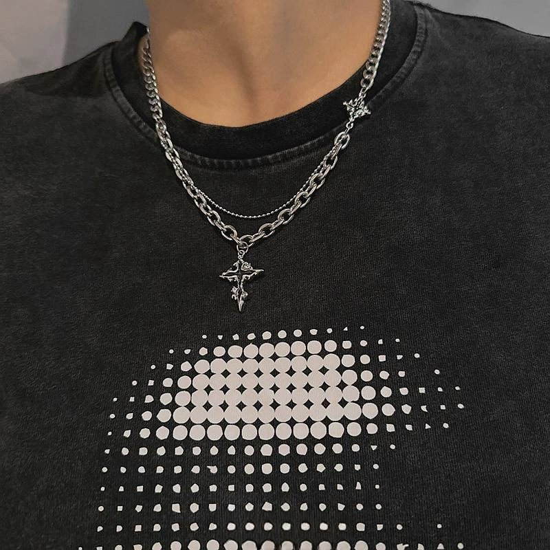 1pc Cross men's necklace, trendy brand, versatile collarbone chain, men's fashion, hip-hop, high-end accessories A-2069
