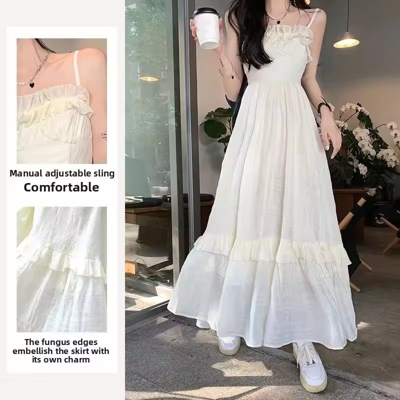 1PC Women's Sweet Waist Line Design Sexy Fairy Long Skirt Wooden Edge Strapless Dress Sleeveless