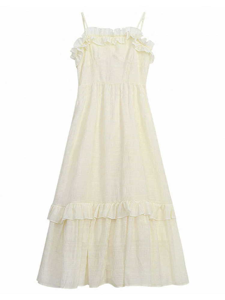 1PC Women's Sweet Waist Line Design Sexy Fairy Long Skirt Wooden Edge Strapless Dress Sleeveless