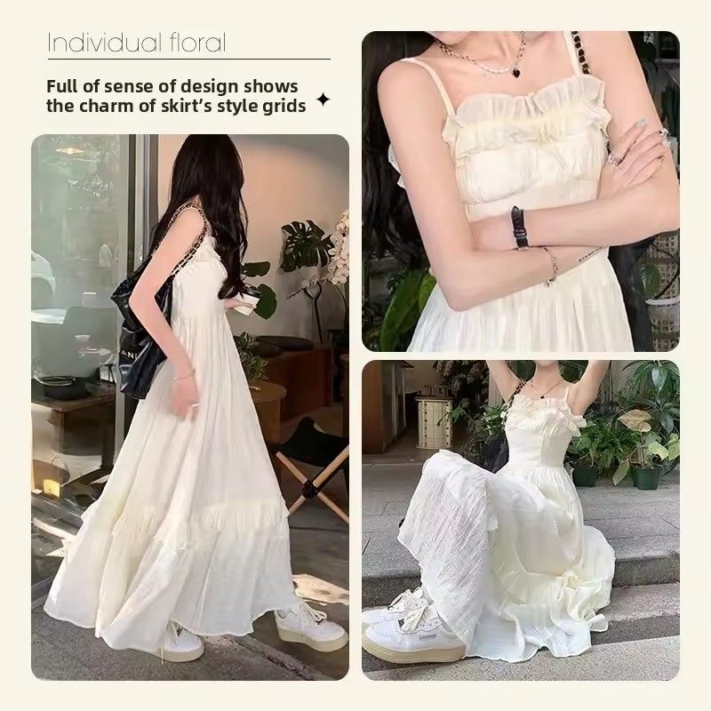 1PC Women's Sweet Waist Line Design Sexy Fairy Long Skirt Wooden Edge Strapless Dress Sleeveless