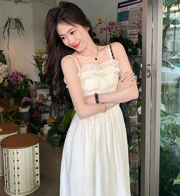 1PC Women's Sweet Waist Line Design Sexy Fairy Long Skirt Wooden Edge Strapless Dress Sleeveless