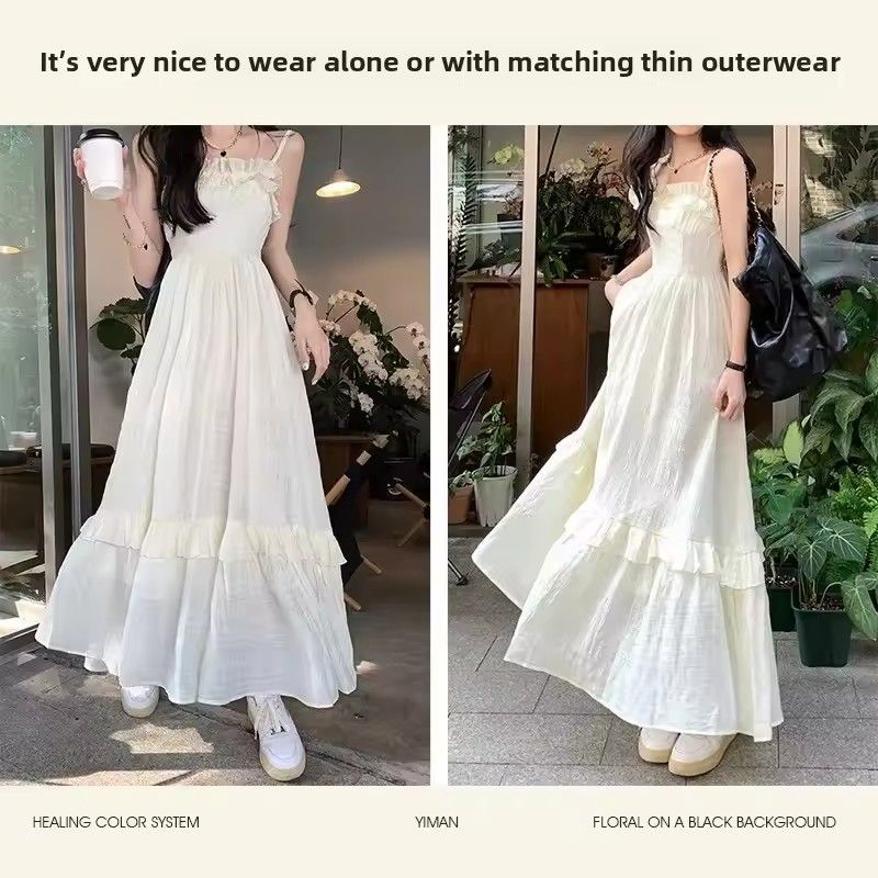 1PC Women's Sweet Waist Line Design Sexy Fairy Long Skirt Wooden Edge Strapless Dress Sleeveless