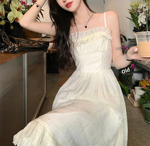 1PC Women's Sweet Waist Line Design Sexy Fairy Long Skirt Wooden Edge Strapless Dress Sleeveless
