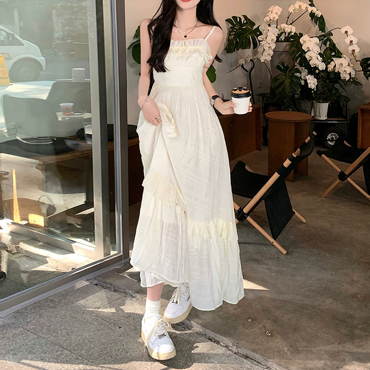 1PC Women's Sweet Waist Line Design Sexy Fairy Long Skirt Wooden Edge Strapless Dress Sleeveless