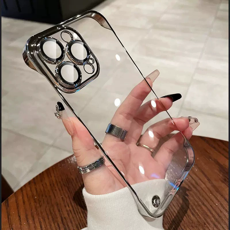 1PC Luxury Plating Ultra Thin Clear iPhone Case For iPhone  Hard Shockproof Transparent Hard Cover