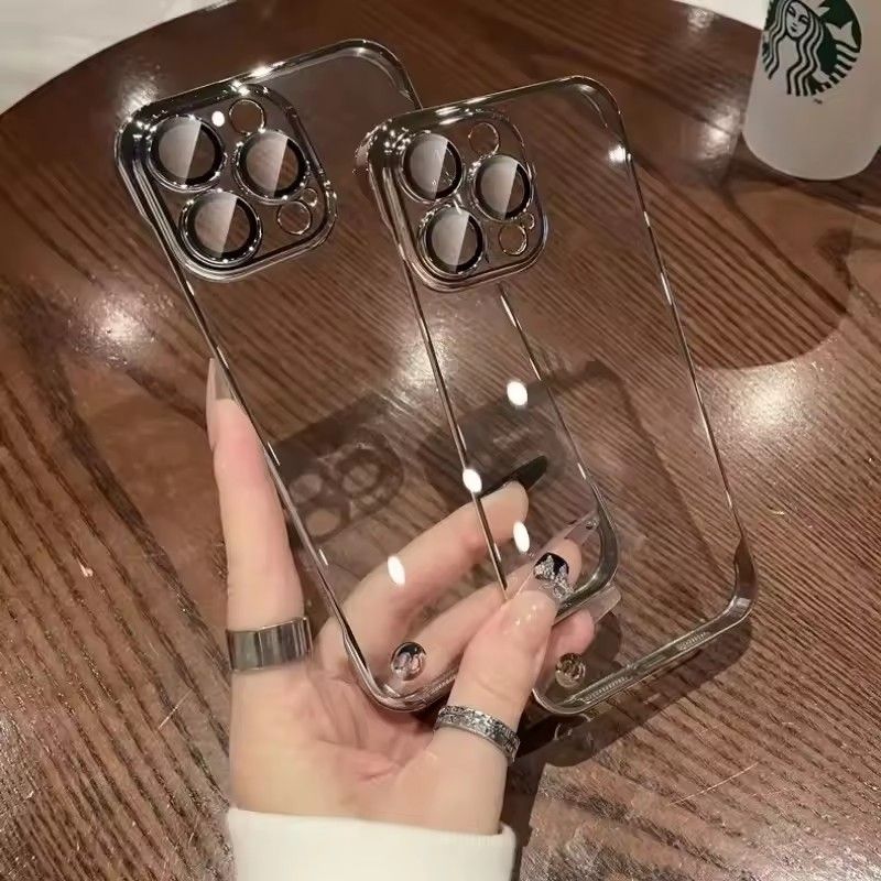 1PC Luxury Plating Ultra Thin Clear iPhone Case For iPhone  Hard Shockproof Transparent Hard Cover