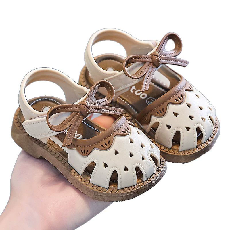 1 pair of  Toddlers Shoe Children's Summer Sandals Baby Girls Breathable Bow Sandals Soft Sole Anti slip Princess Hollow Shoes
