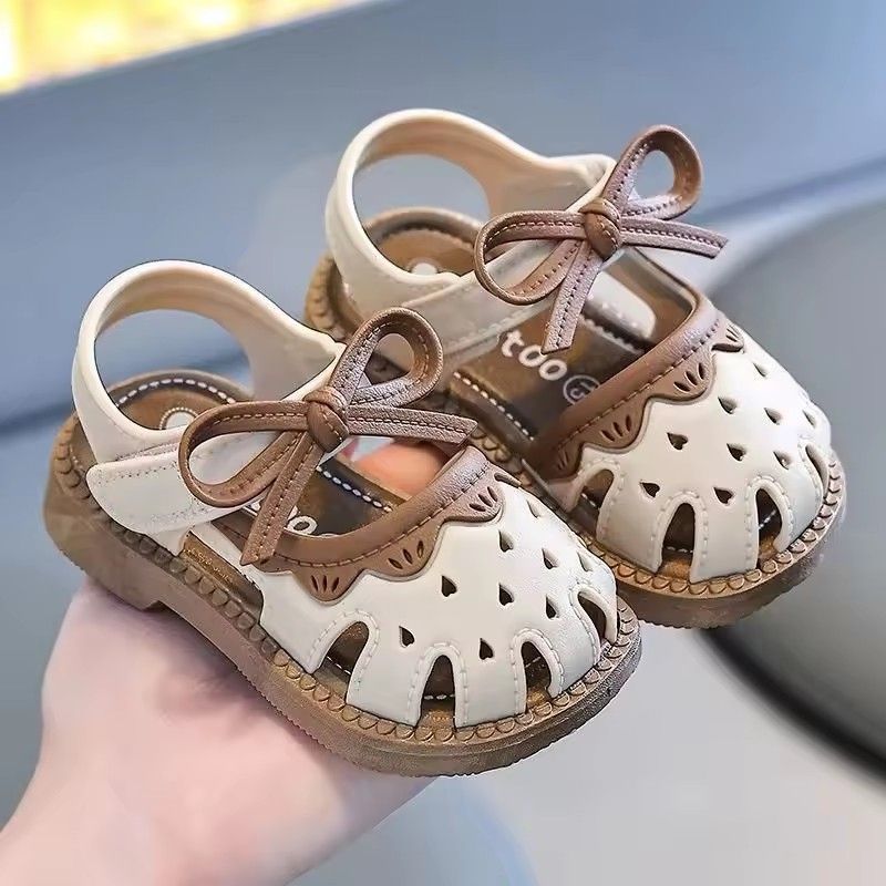1 pair of  Toddlers Shoe Children's Summer Sandals Baby Girls Breathable Bow Sandals Soft Sole Anti slip Princess Hollow Shoes