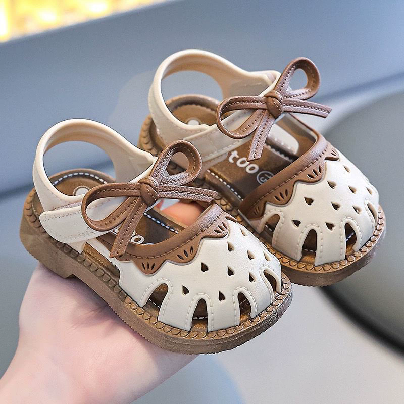 1 pair of  Toddlers Shoe Children's Summer Sandals Baby Girls Breathable Bow Sandals Soft Sole Anti slip Princess Hollow Shoes