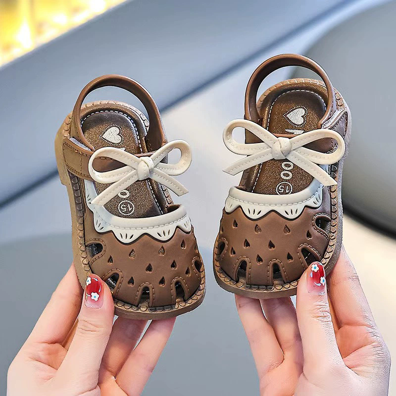 1 pair of  Toddlers Shoe Children's Summer Sandals Baby Girls Breathable Bow Sandals Soft Sole Anti slip Princess Hollow Shoes