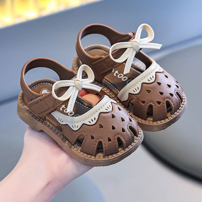 1 pair of  Toddlers Shoe Children's Summer Sandals Baby Girls Breathable Bow Sandals Soft Sole Anti slip Princess Hollow Shoes