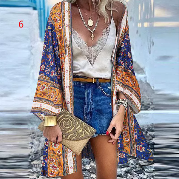 1PC Printed top with open needle bat sleeves, holiday style shirt, women's T-shirt, cotton vacation women's lining