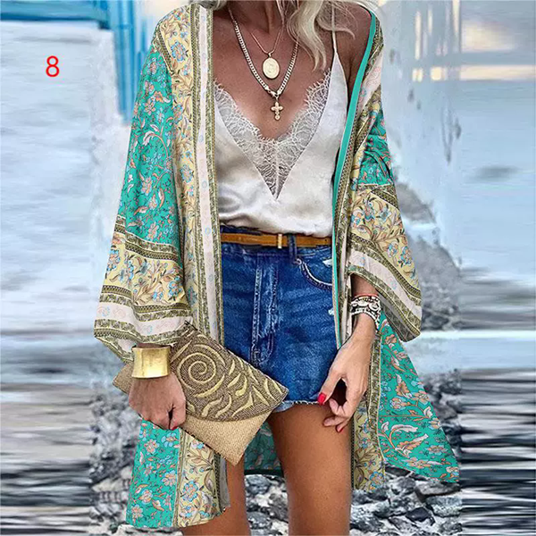 1PC Printed top with open needle bat sleeves, holiday style shirt, women's T-shirt, cotton vacation women's lining