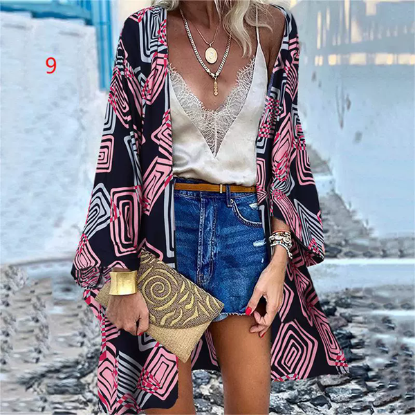 1PC Printed top with open needle bat sleeves, holiday style shirt, women's T-shirt, cotton vacation women's lining