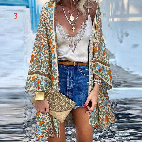 1PC Printed top with open needle bat sleeves, holiday style shirt, women's T-shirt, cotton vacation women's lining