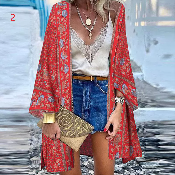 1PC Printed top with open needle bat sleeves, holiday style shirt, women's T-shirt, cotton vacation women's lining