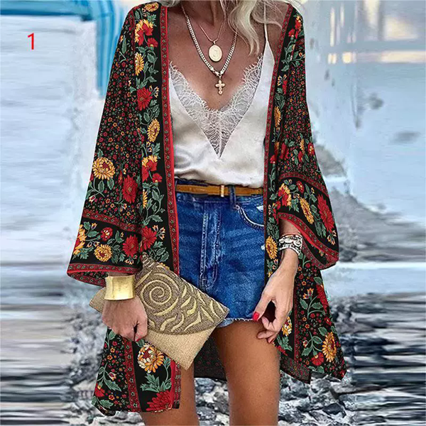 1PC Printed top with open needle bat sleeves, holiday style shirt, women's T-shirt, cotton vacation women's lining