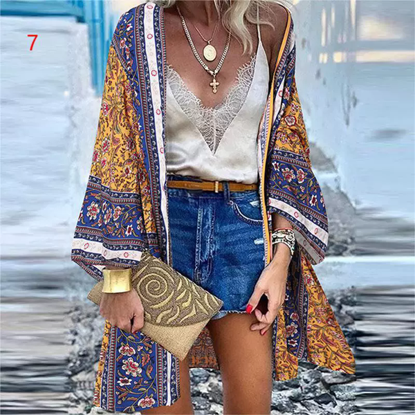 1PC Printed top with open needle bat sleeves, holiday style shirt, women's T-shirt, cotton vacation women's lining