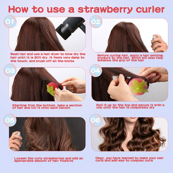 6PCS Lazy Hair Curler Sponge Ball Sleeping No Damage Soft Curling Tool Strawberry Style