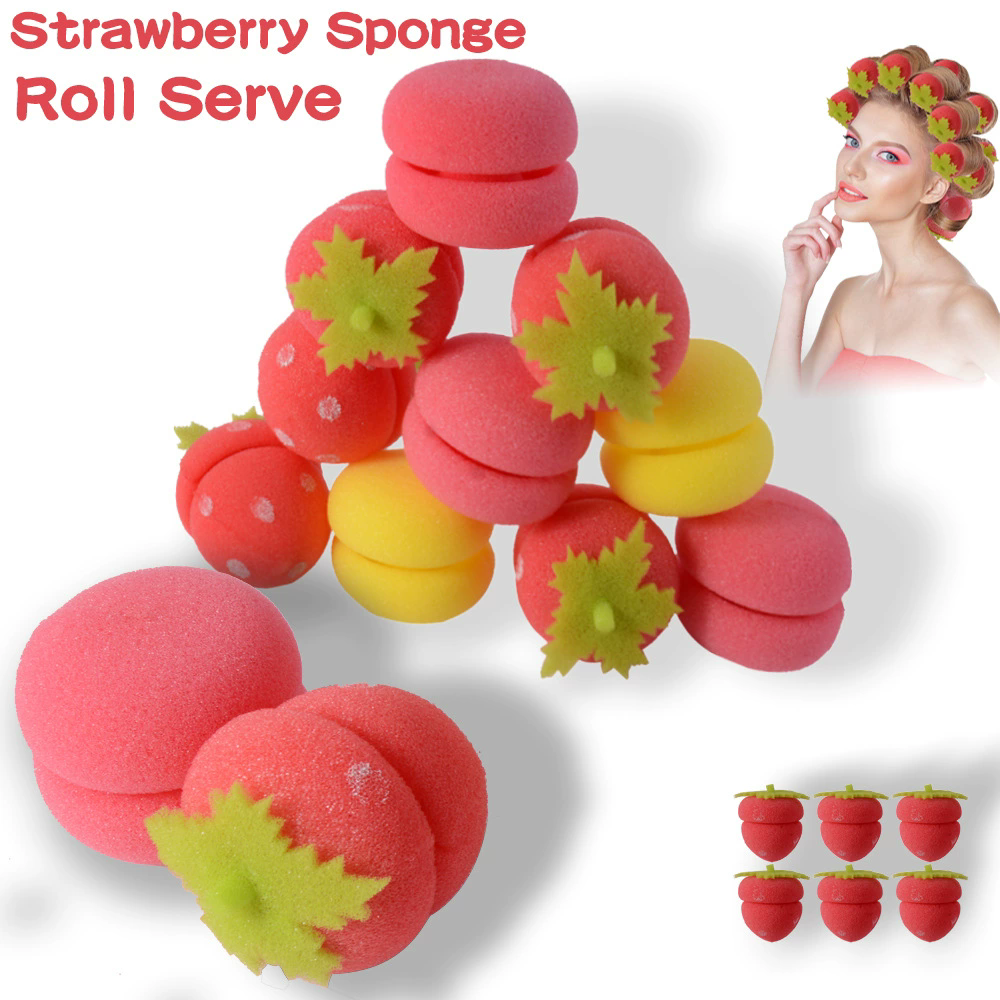 6PCS Lazy Hair Curler Sponge Ball Sleeping No Damage Soft Curling Tool Strawberry Style