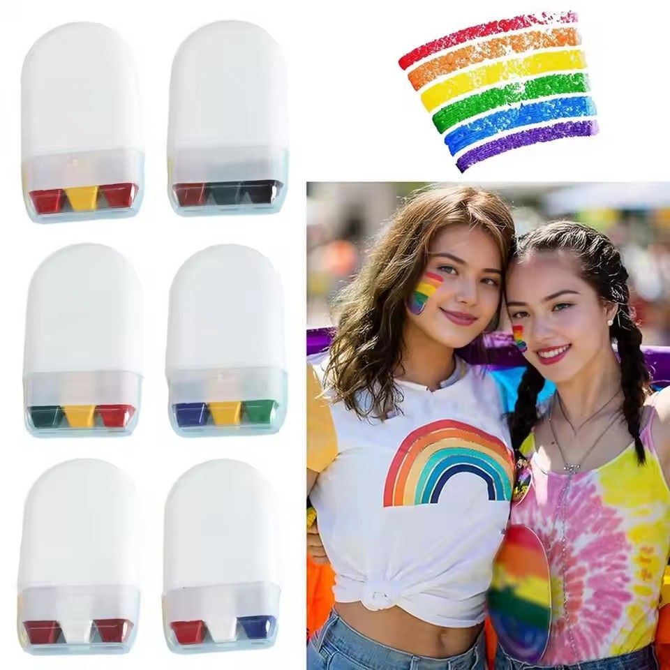 1PC Little World Cup Body Painting Pen Facial Rainbow Strip Facial Graffiti Crayon Fan Activity Face Color Stick view 3