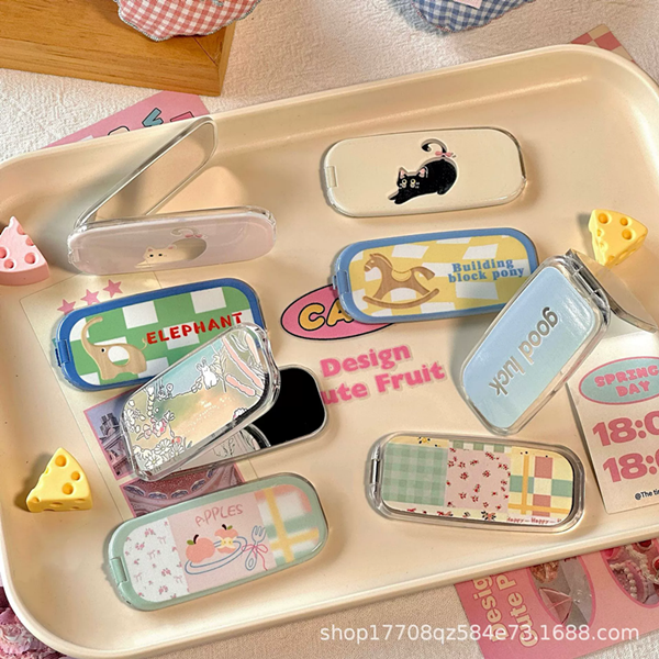 1PC cartoon portable makeup mirror holder, adhesive horizontal and vertical dual-use desktop support, portable flip cover