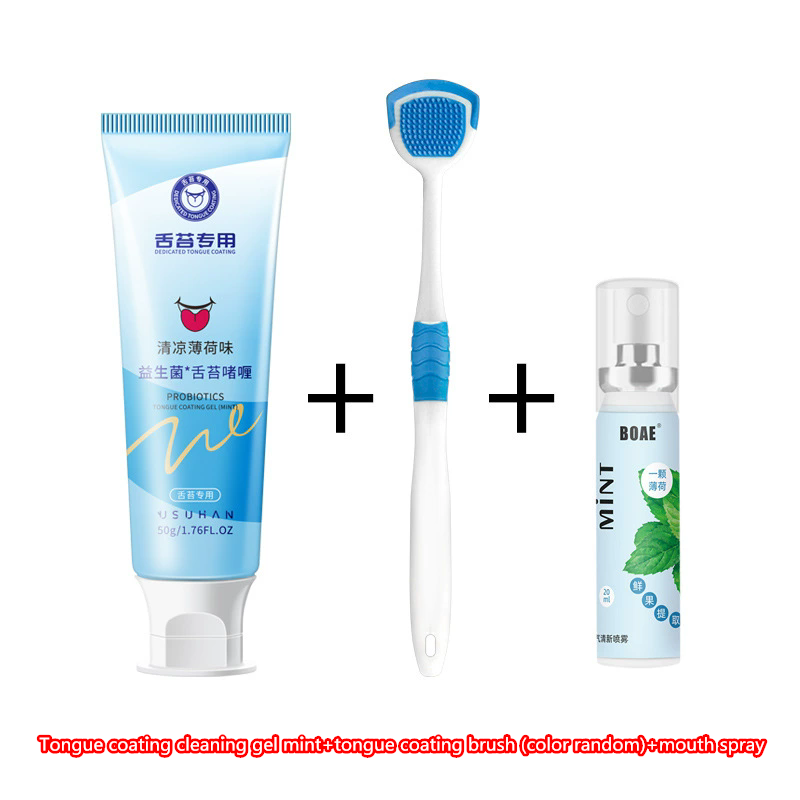 3pcs Tongue Scraper and Coating Cleaning Gel Fresh Remove Oral Odor To Cleaner for Bad Breath Clean B2-1016