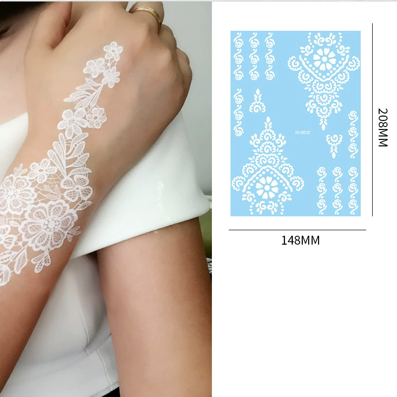 1PC European and American white lace tattoo sticker waterproof 3D Indian Hannah tattoo sticker