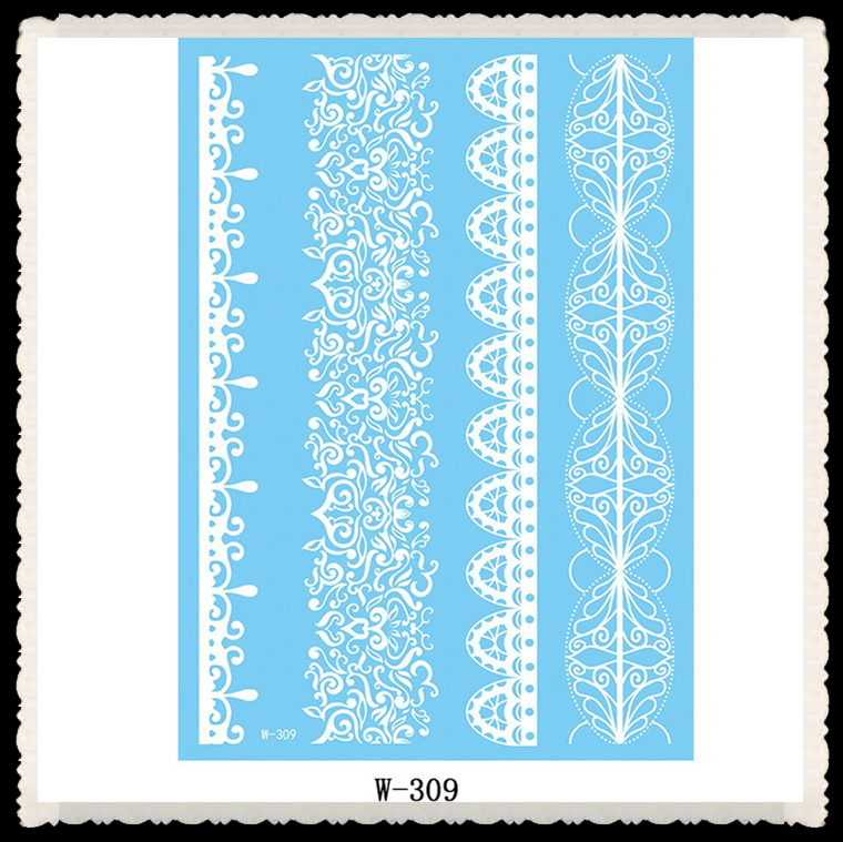 1PC European and American white lace tattoo sticker waterproof 3D Indian Hannah tattoo sticker