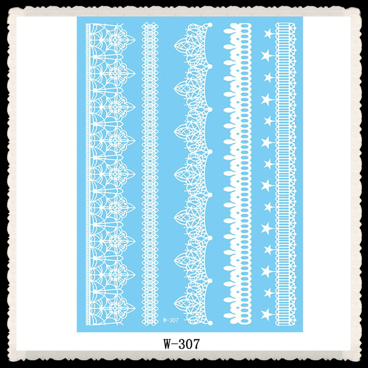 1PC European and American white lace tattoo sticker waterproof 3D Indian Hannah tattoo sticker