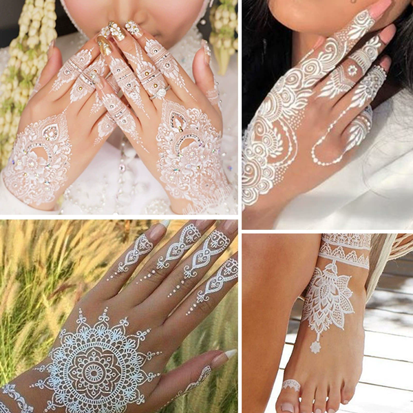 1PC European and American white lace tattoo sticker waterproof 3D Indian Hannah tattoo sticker