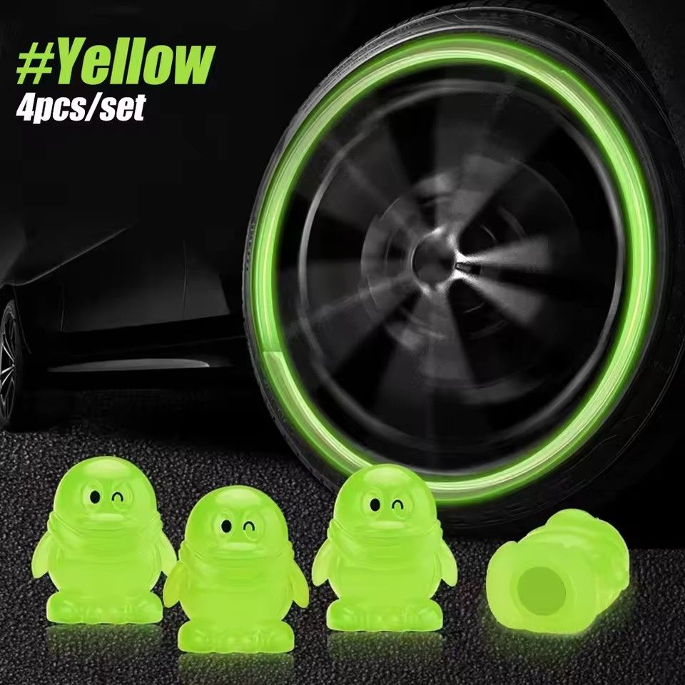 4Pcs Fluorescent Car Tire Valve Caps , Tire Valve Accessories, Luminous Tire Valve Cover, Suitable for Car Truck Motorcycle Bike