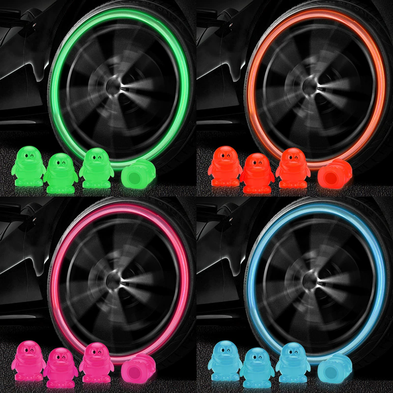 4Pcs Fluorescent Car Tire Valve Caps , Tire Valve Accessories, Luminous Tire Valve Cover, Suitable for Car Truck Motorcycle Bike